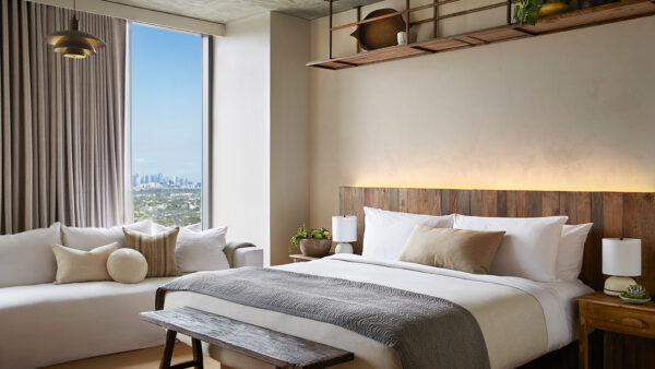 Interior of a guest room at 1 Hotel West Hollywood.