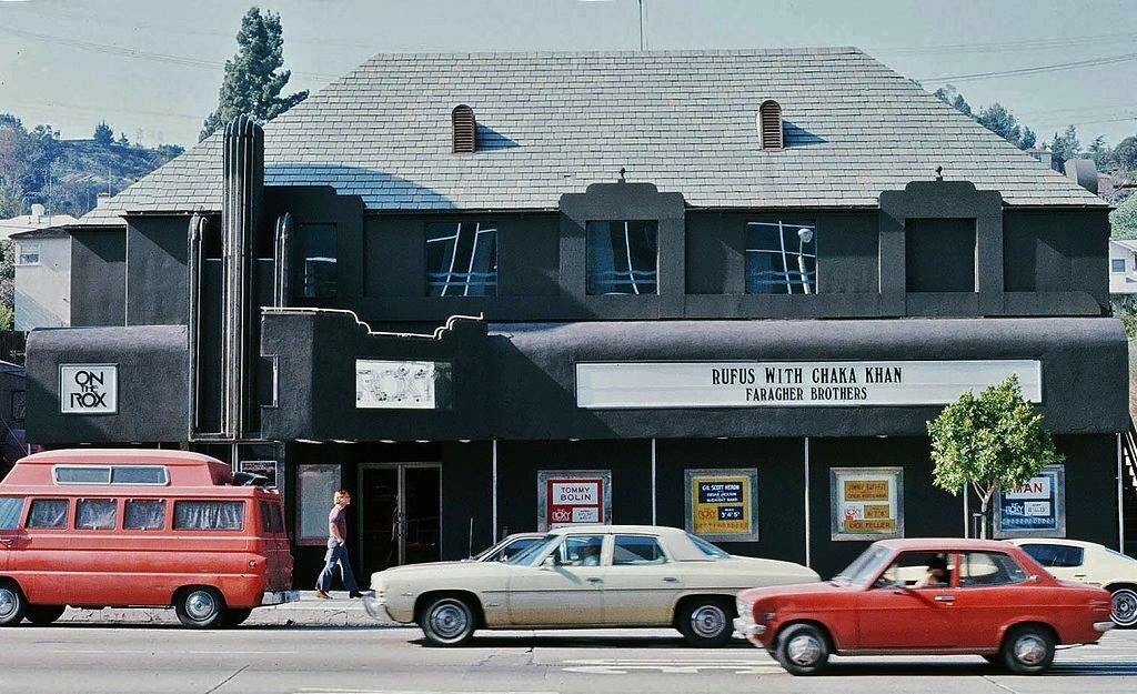 Vintage photograph showing the exterior of the Roxy Theatre on the Sunset Strip in West Hollywood. Photo courtesy of Vintage Los Angeles.