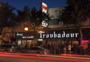 Exterior of the Troubadour, a legendary music venue on Santa Monica Boulevard in West Hollywood