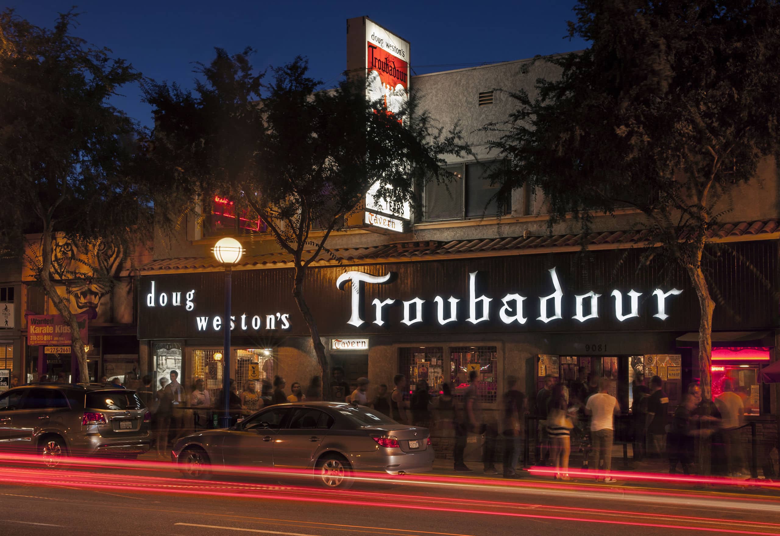 Exterior of the Troubadour, a legendary music venue on Santa Monica Boulevard in West Hollywood