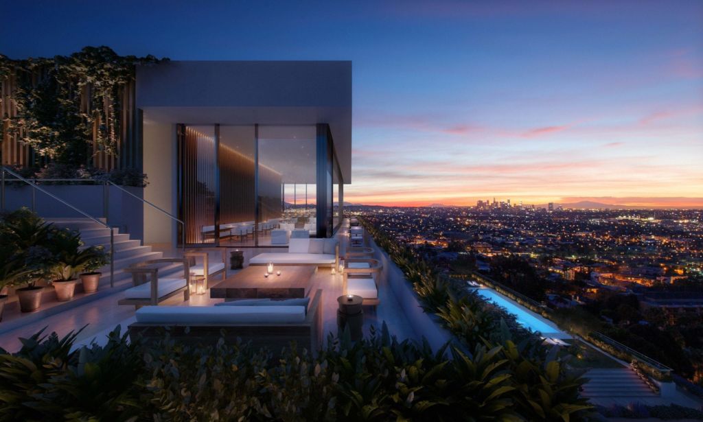 A stunning view of downtown West Hollywood at sunset from the rooftop bar at The West Hollywood EDITION.