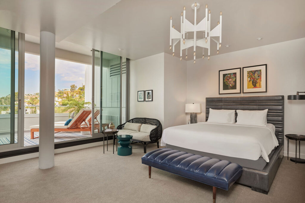 Expansive bedroom with private terrace in the Penthouse Suite at Andaz West Hollywood