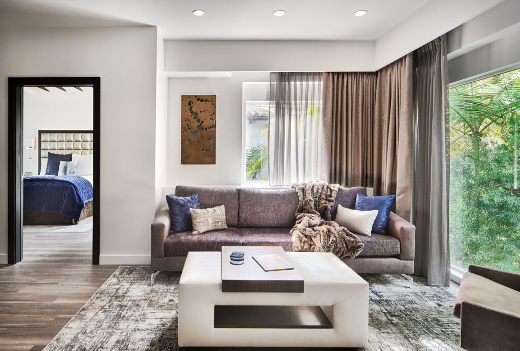 A sitting room in a villa at the Sunset Marquis hotel in West Hollywood