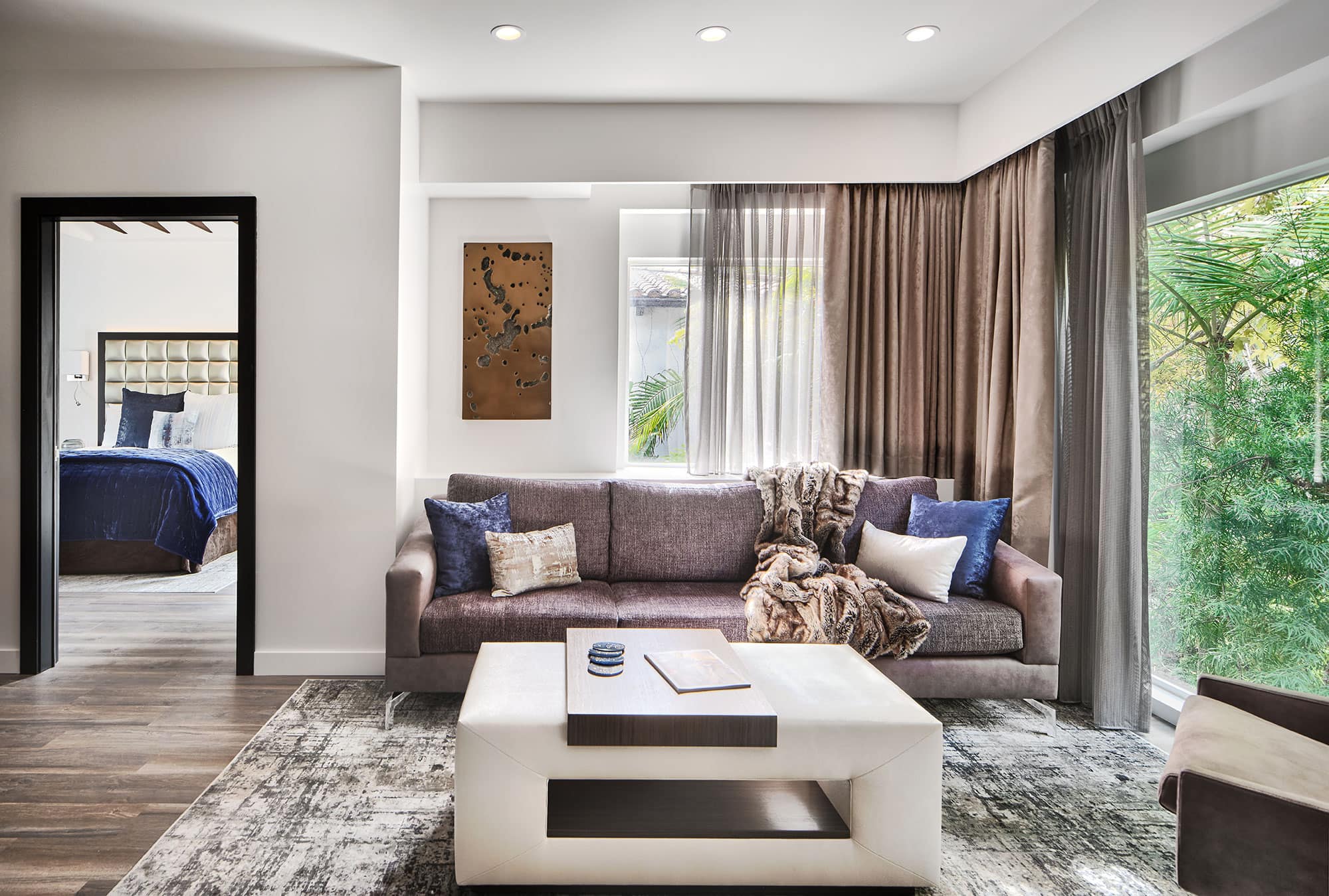 A sitting room in a villa at the Sunset Marquis hotel in West Hollywood