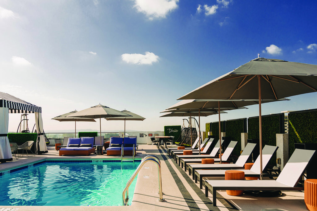 Pool deck at the Montrose hotel, West Hollywood, California