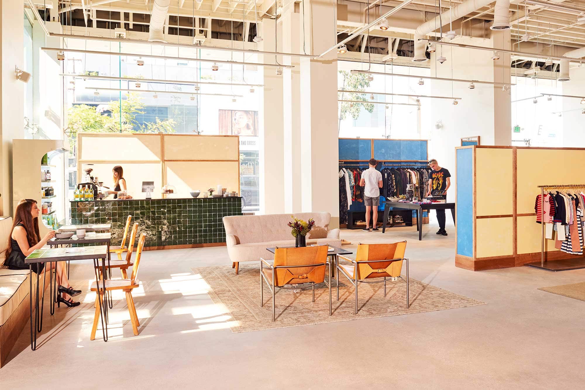 Airy, industrial interior of The RealReal on Melrose Avenue.