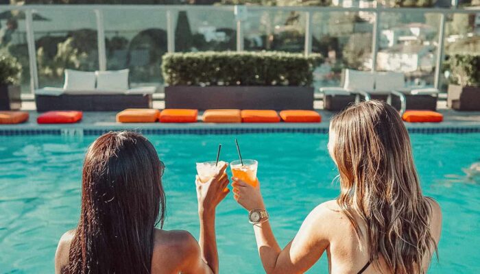 Overhead shot of an artfully plated steak dish at Casa Madera in West Hollywood, California.