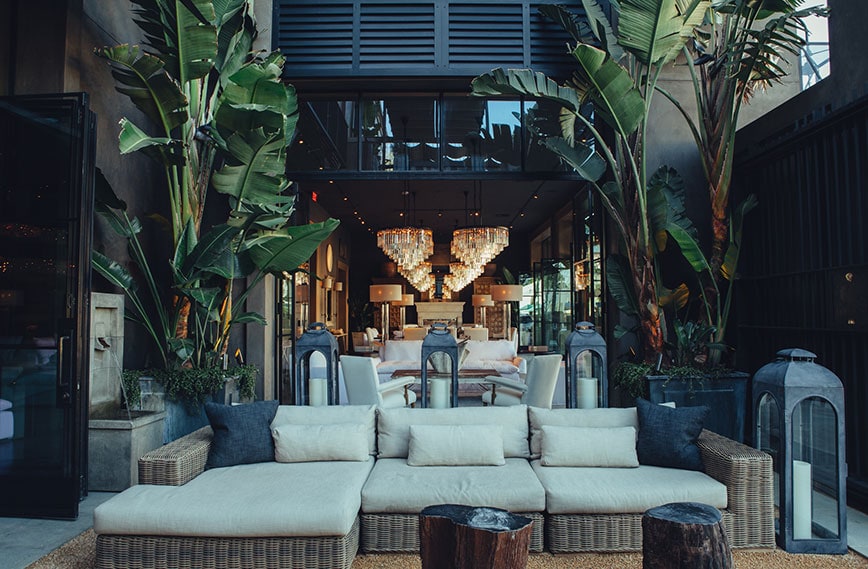 A display of furniture inside Restoration Hardware in West Hollywood