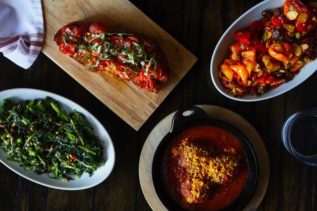 Overhead shot of food at Pura Vita in West Hollywood, California