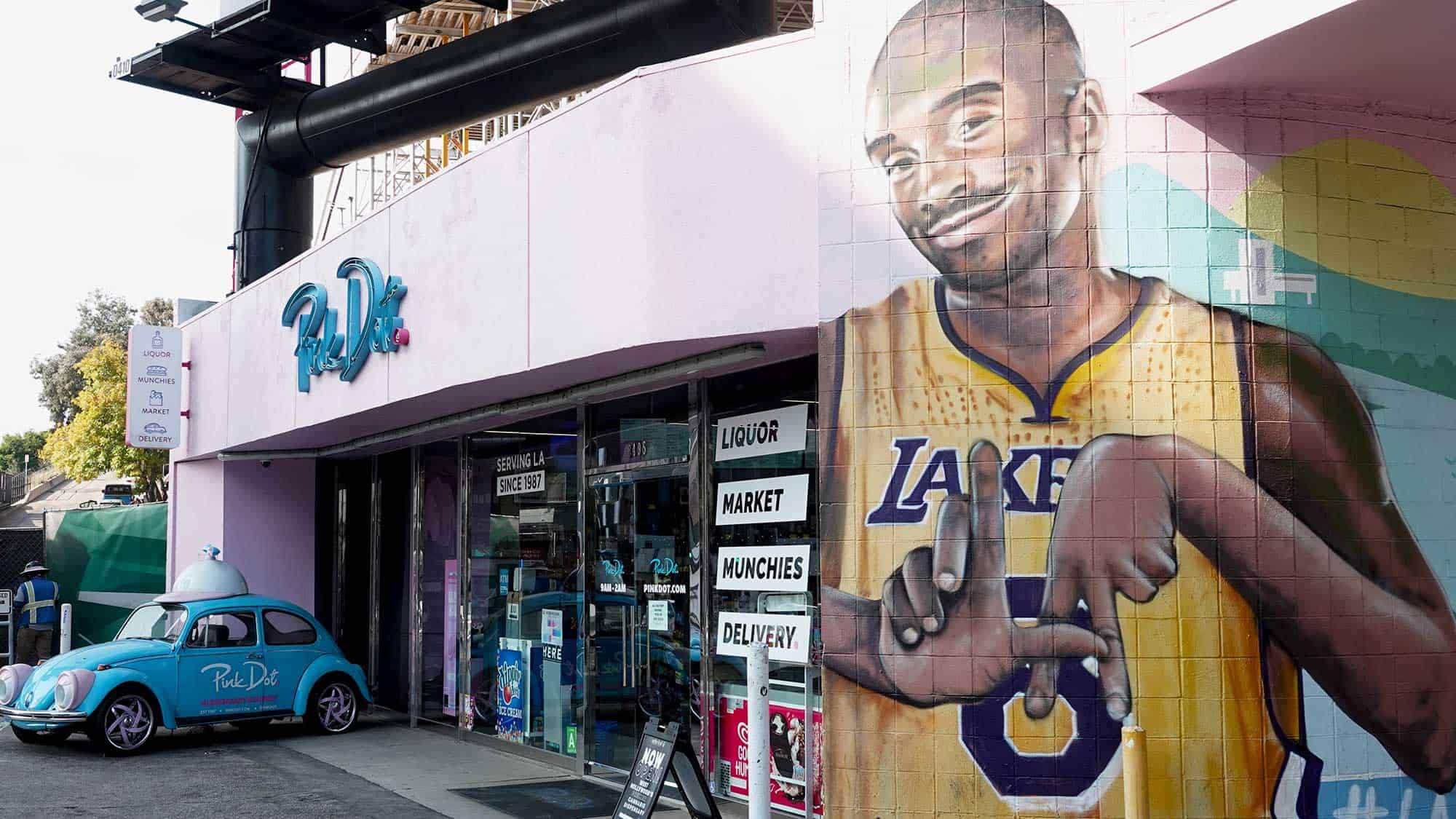 A mural of Kobe Bryant outside of Pink Dot in West Hollywood, California.
