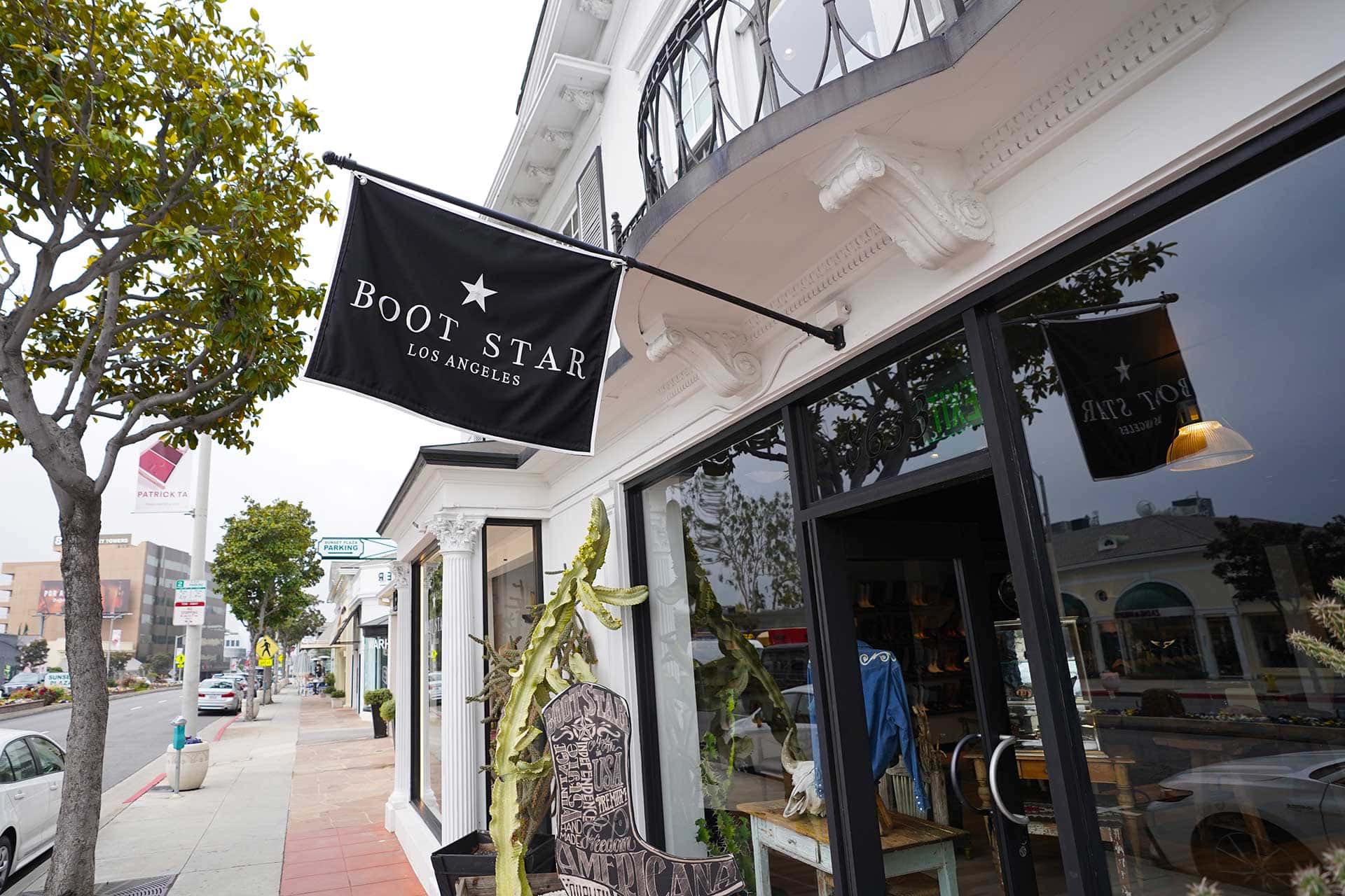 Exterior view of shops along Sunset Plaza in West Hollywood.
