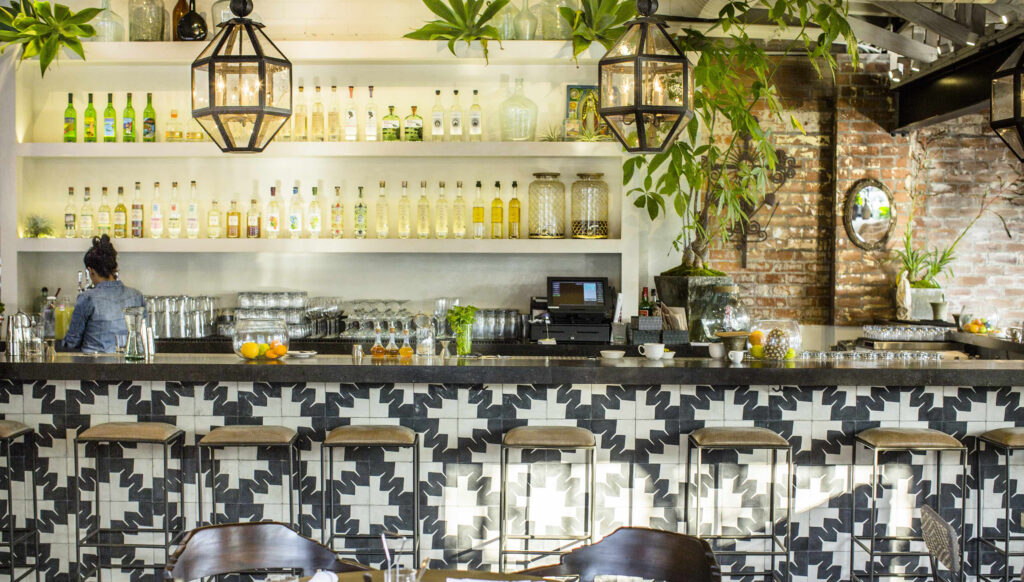Interior shot of bar at Gracias Madre in West Hollywood, California