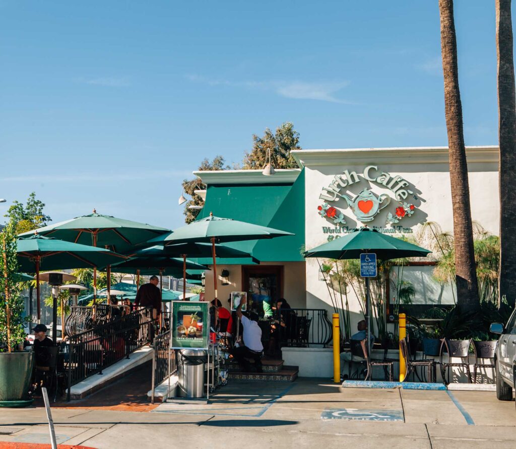 Exterior of Urth Caffe, a coffee shop and restaurant on Melrose Avenue in West Hollywood, California.