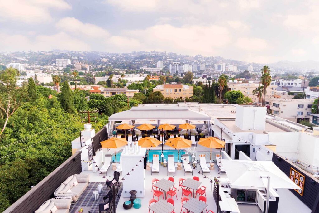 The rooftop pool at Le Parc Hotel in West Hollywood.