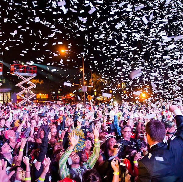 Large crowd of people at the legendary Halloween Carnaval in West Hollywood.