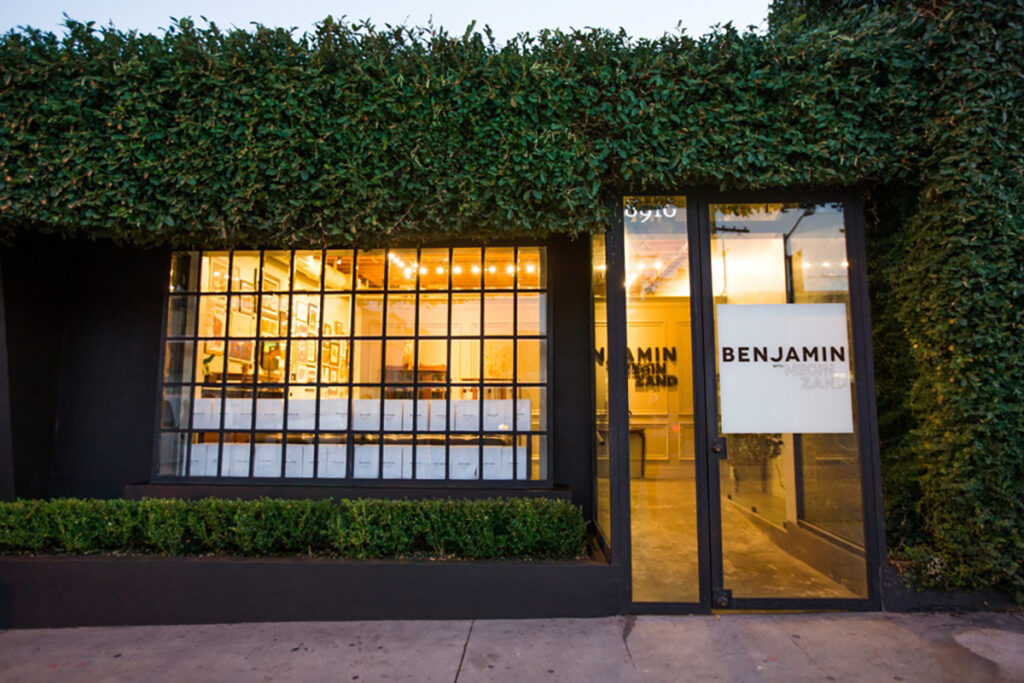 Ivy-covered exterior of Benjamin Salon in West Hollywood, California.