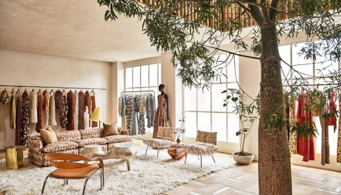 Interview view of the showroom at Ulla Johnson LA. West Hollywood, California.