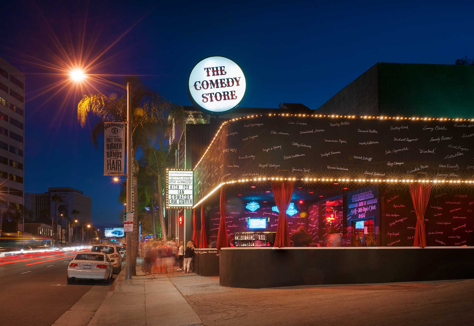 Exterior of the Comedy Store at night. West Hollywood, California.