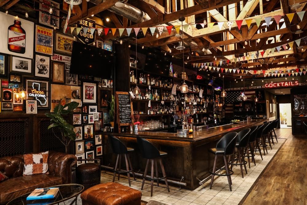 Interior of Mic's Bar, a sports bar in West Hollywood, California.