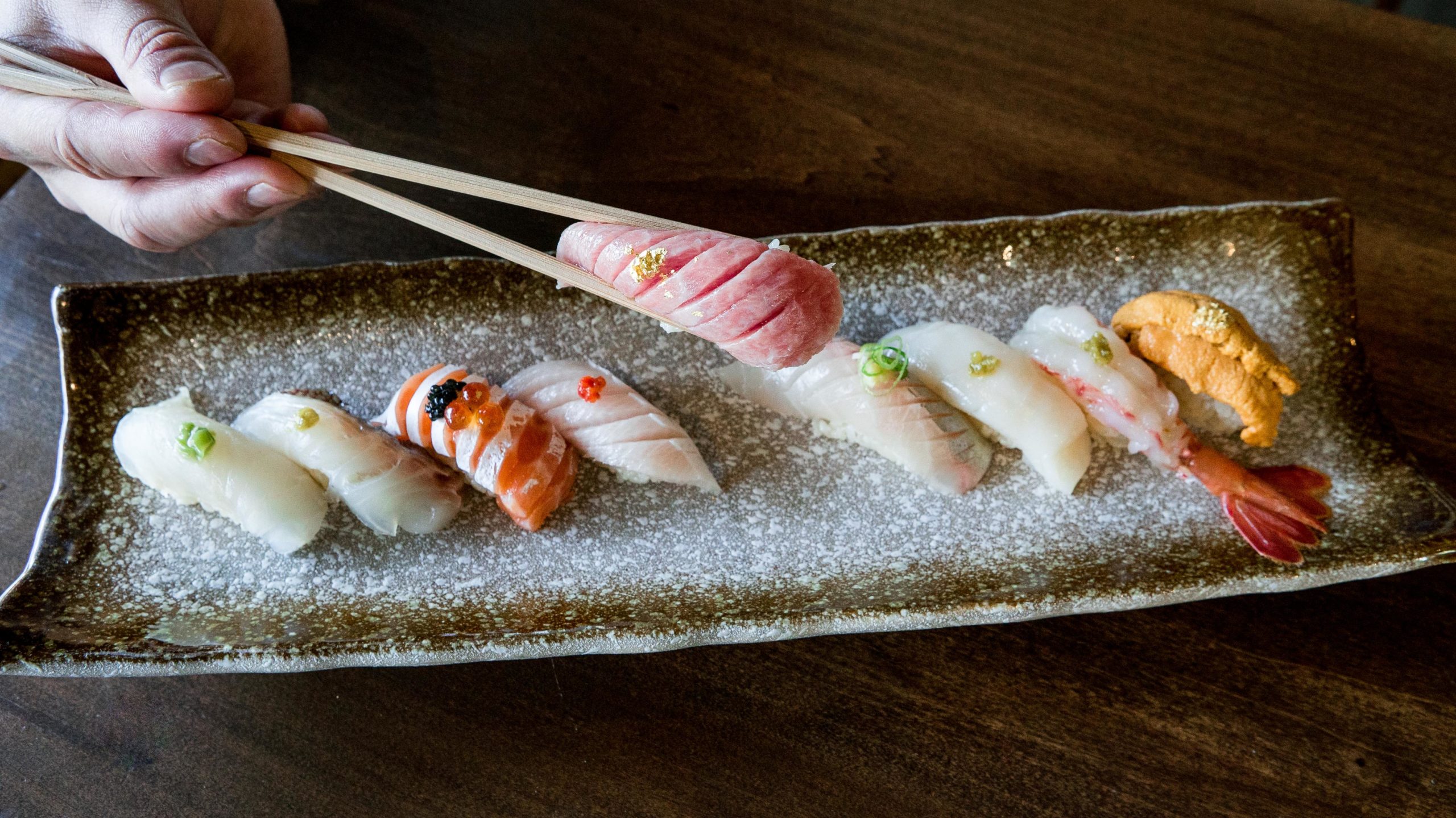 A plate of exquisite sushi at Izakaya Tora in West Hollywood, California.