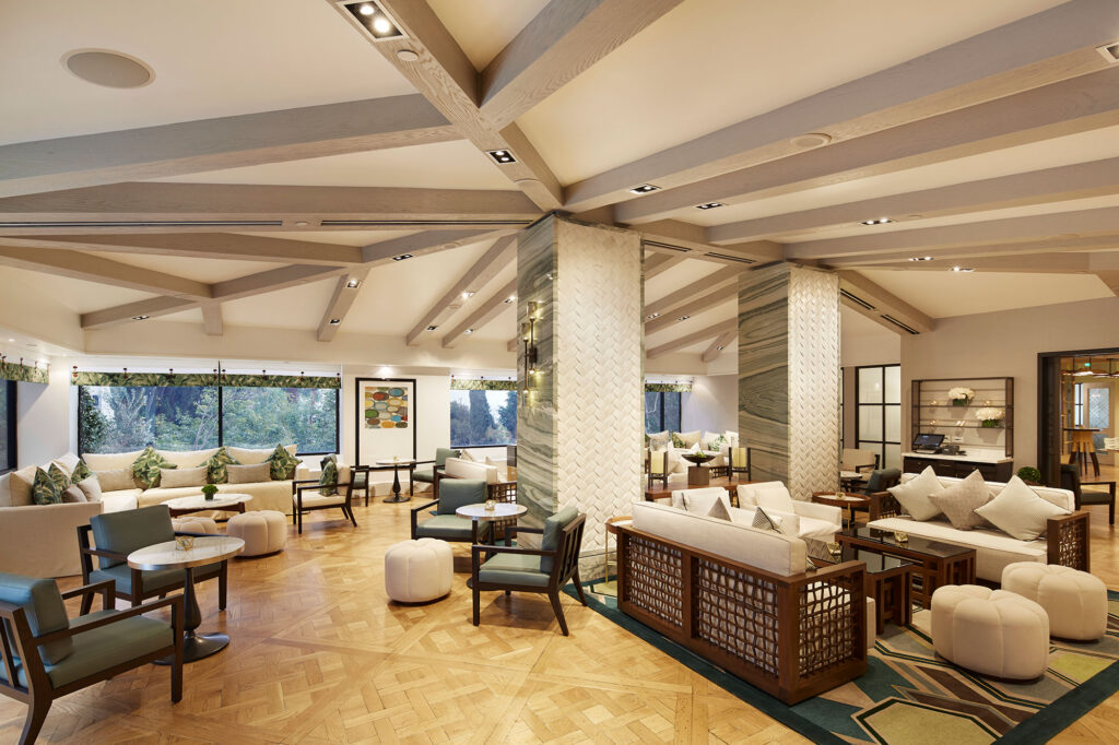 Interior dining room and sitting room at Boxwood, located at The London West Hollywood at Beverly Hills