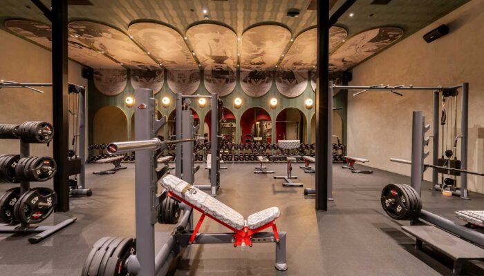 Interior view of a gym space at JOHN REED Fitness in West Hollywood.