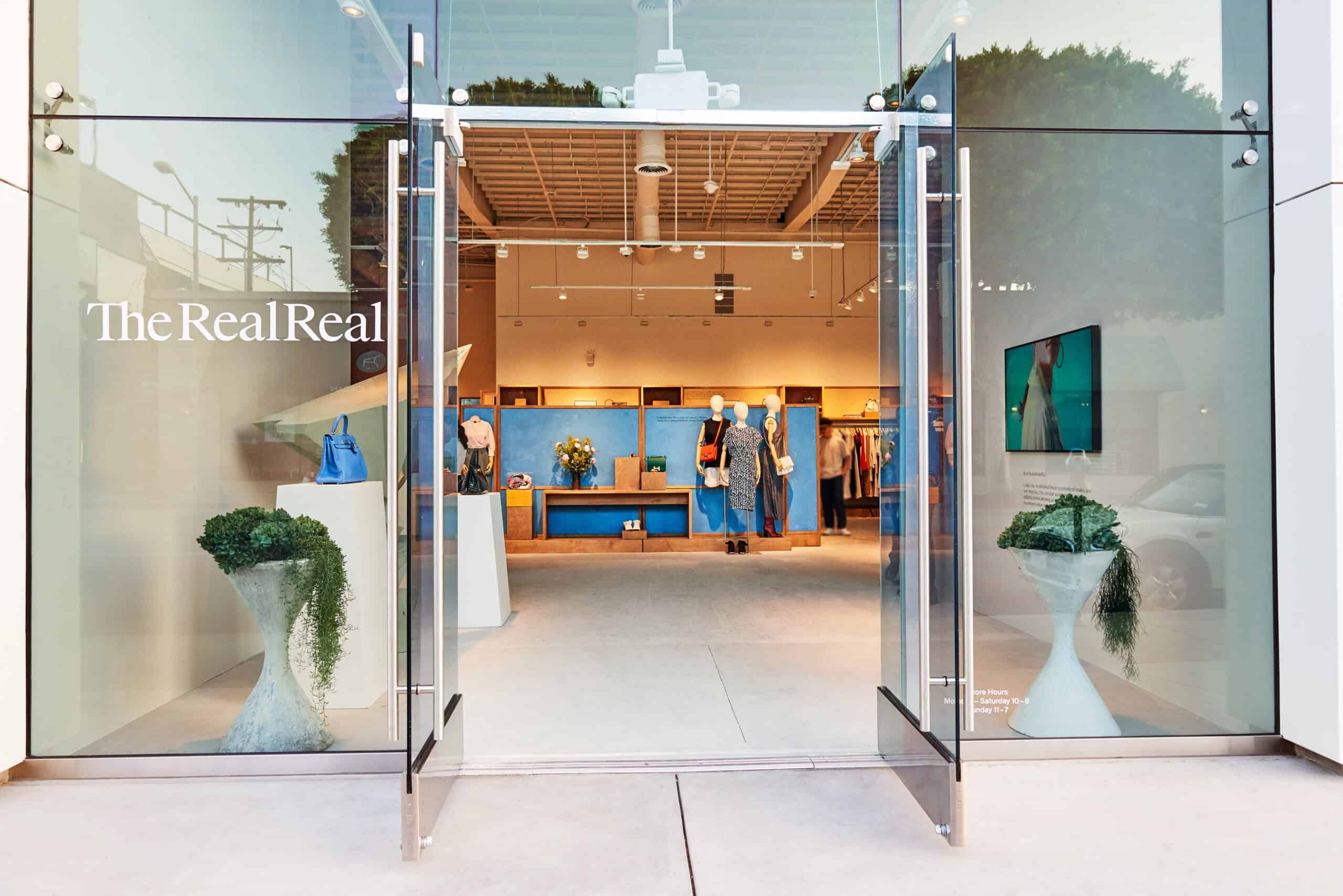 Exterior of The RealReal, a luxury resale shop in West Hollywood, CA