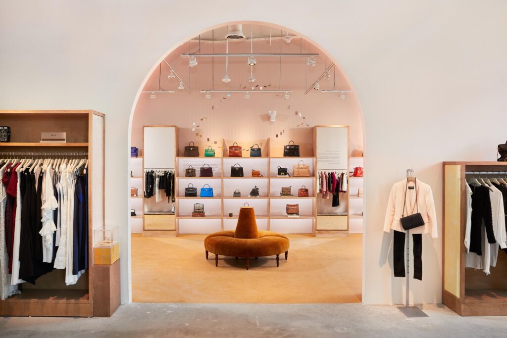 Interior shot of The RealReal, a luxury consignment store in West Hollywood, California.