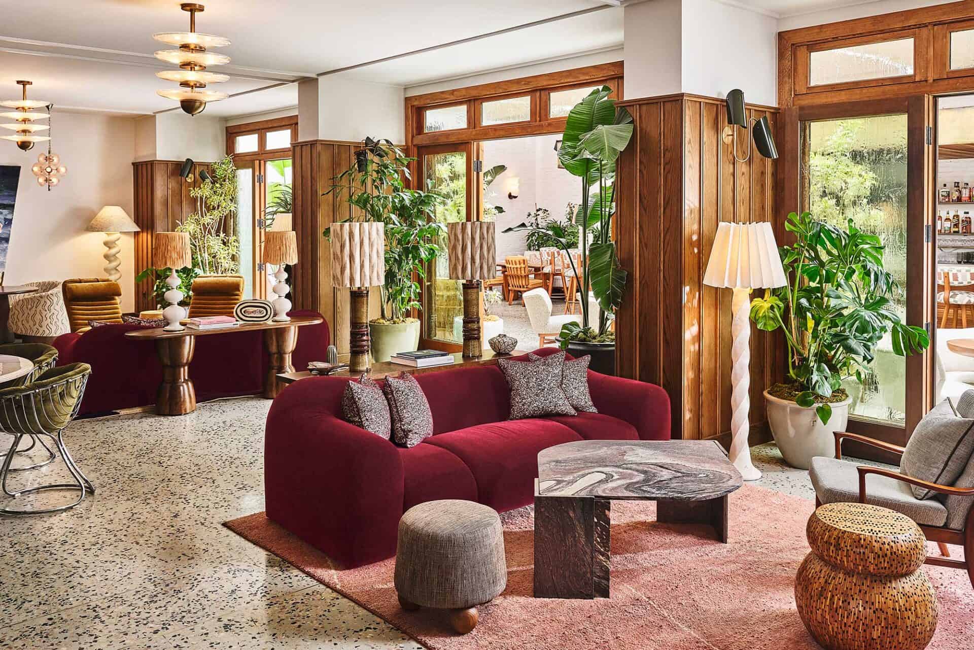 Lobby of the Soho House Holloway hotel in West Hollywood, California