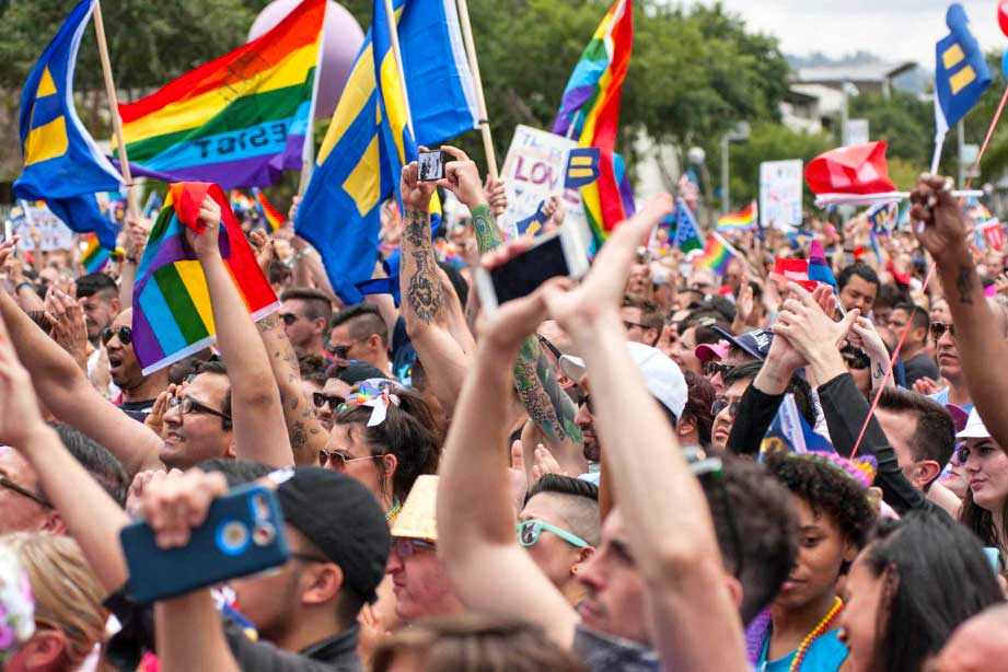 A crowd of people at WeHo Pride in West Hollywood, California