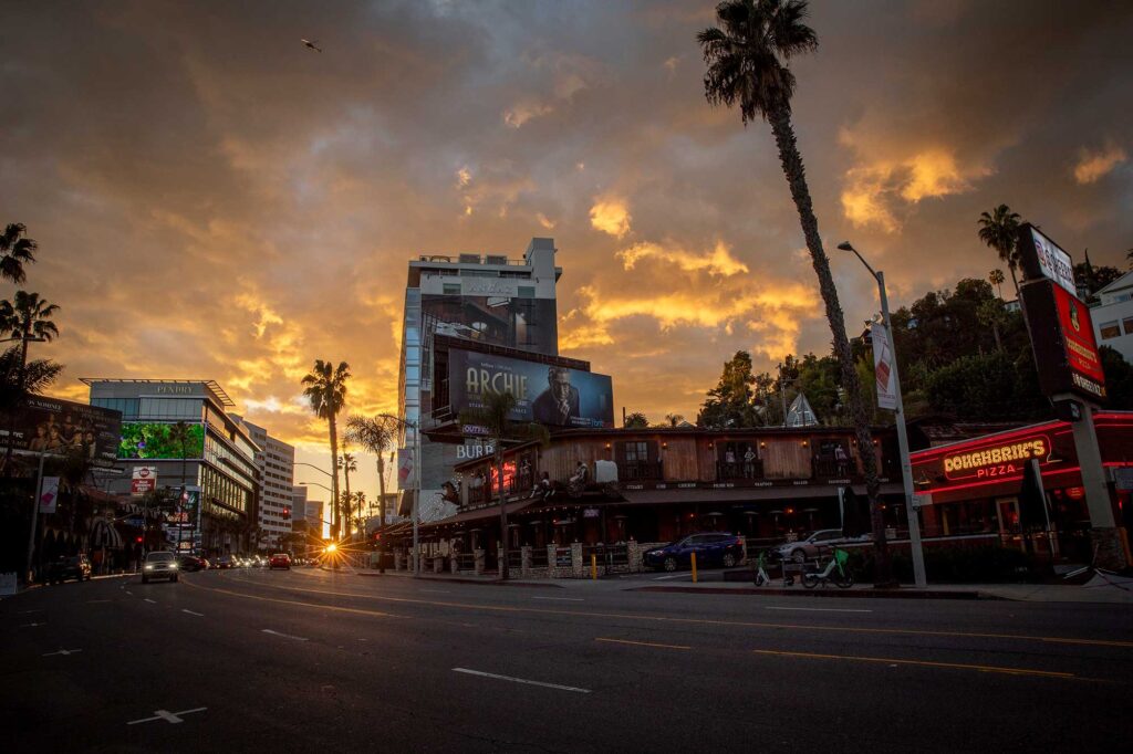 Sunset Boulevard in West Hollywood at golden hour