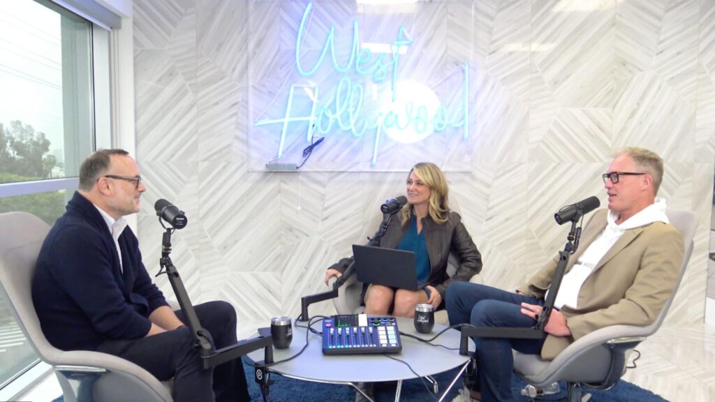 A recording session of The Creators Podcast featuring Degen Pener of The Hollywood Reporter