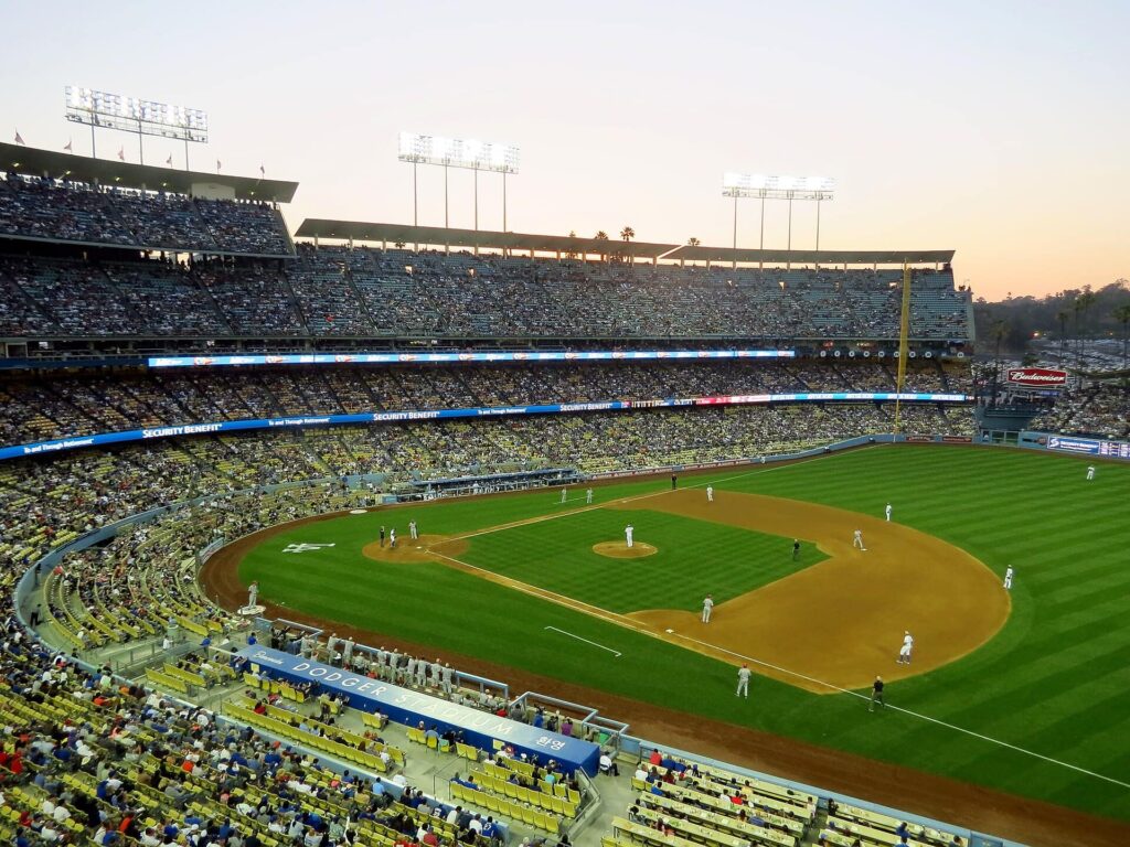 The field at Dodger Stadium in Los Angeles, CA