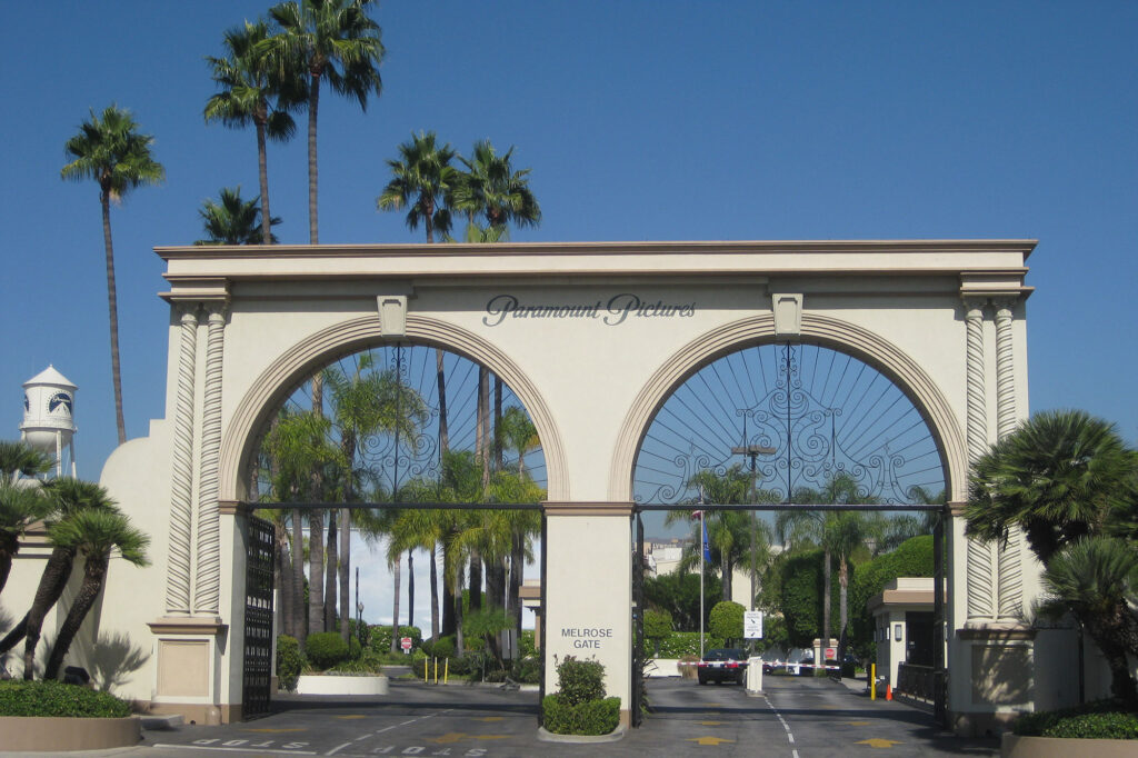 The famed gates marking the entrance of Paramount Studios in Los Angeles.