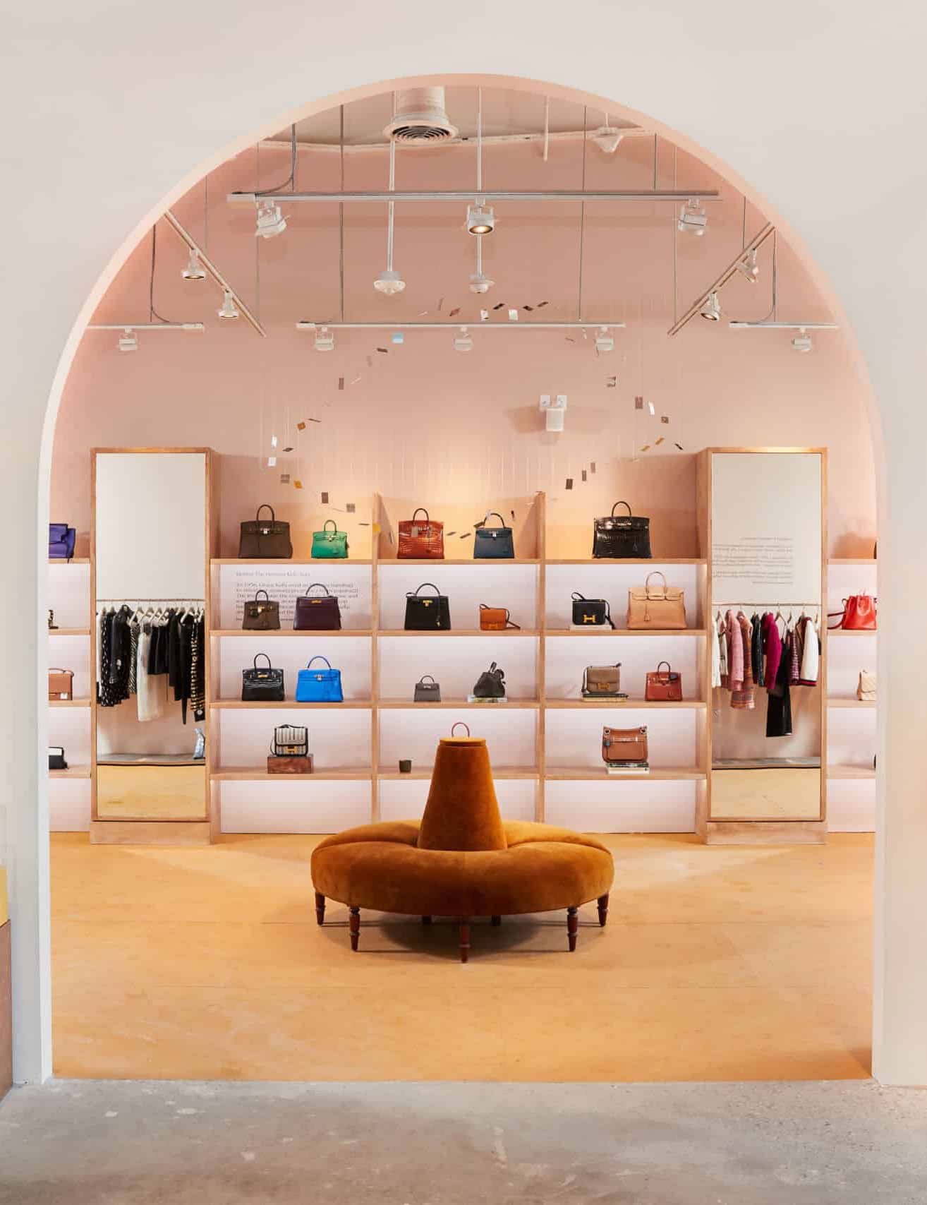 A circular bench stands in an arched doorway at The RealReal in West Hollywood
