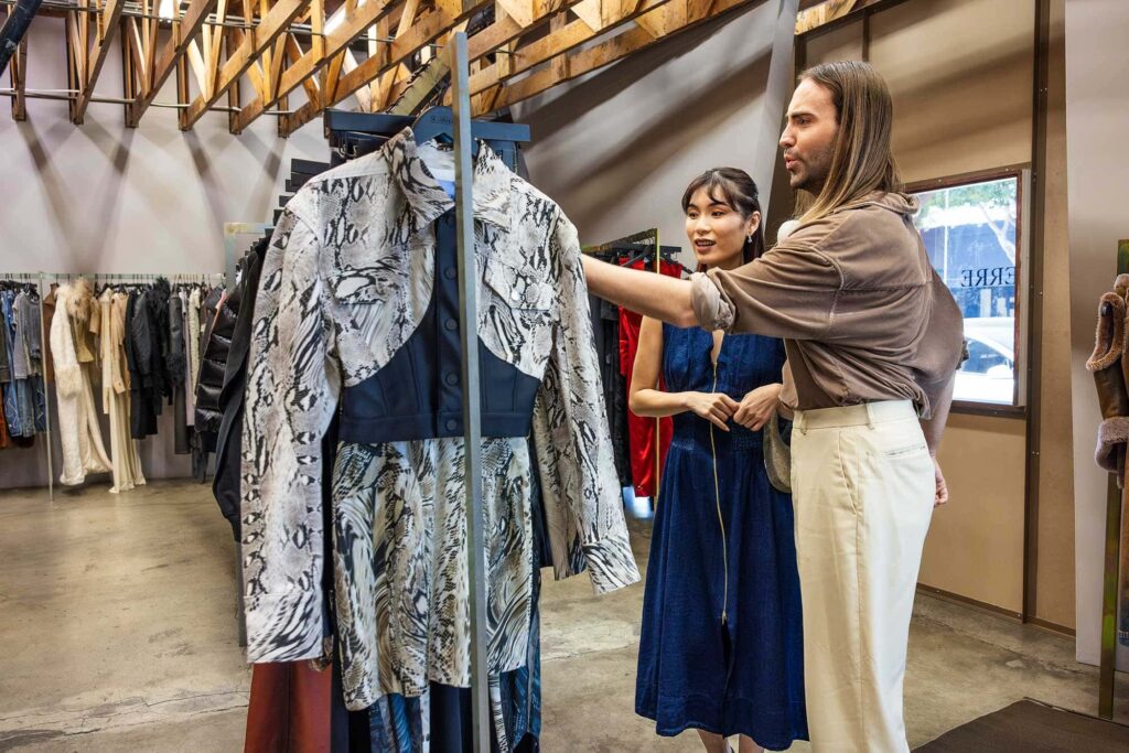 A man and a woman shop at H. Lorenzo in West Hollywood, CA