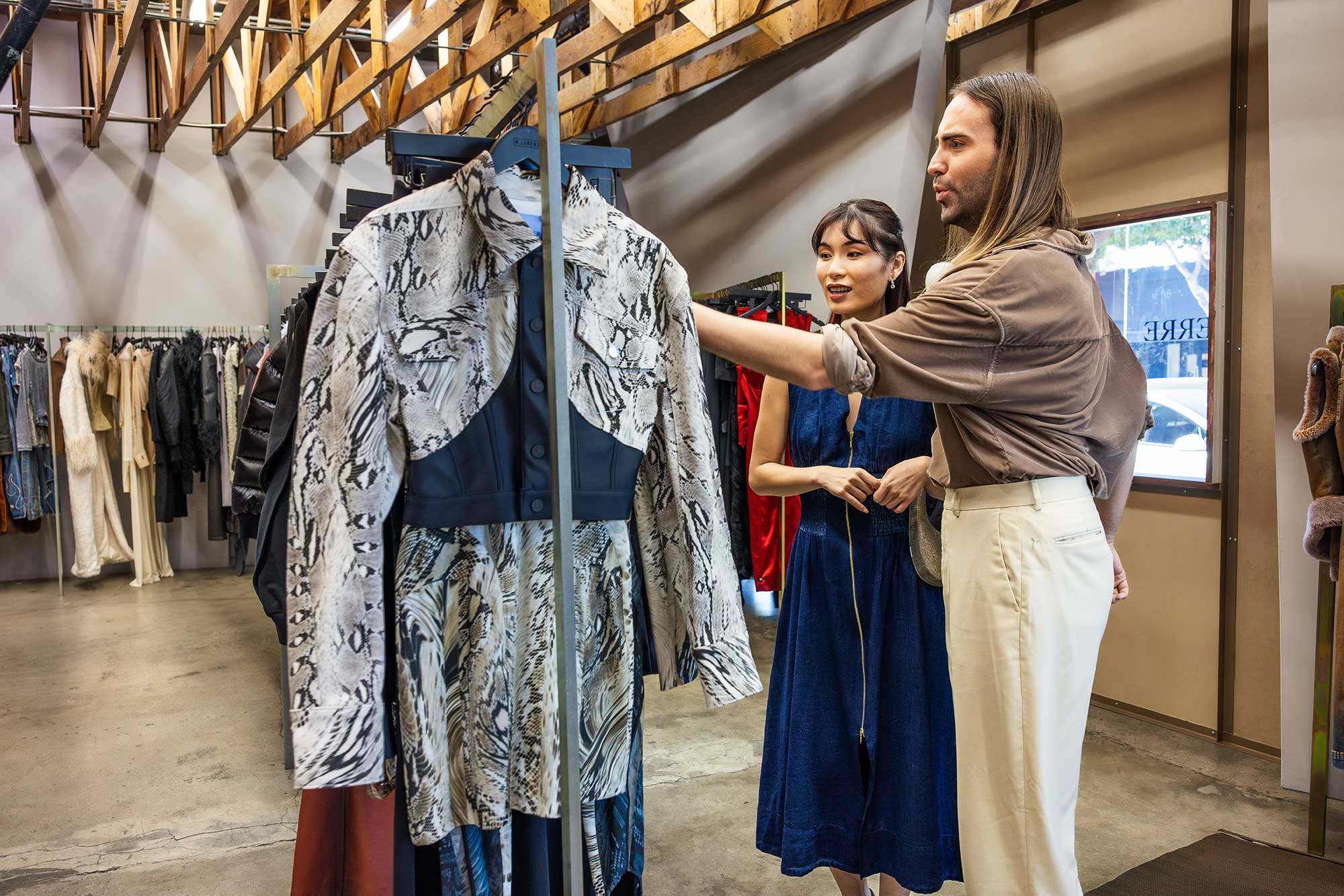 A man and a woman shop at H. Lorenzo in West Hollywood, CA