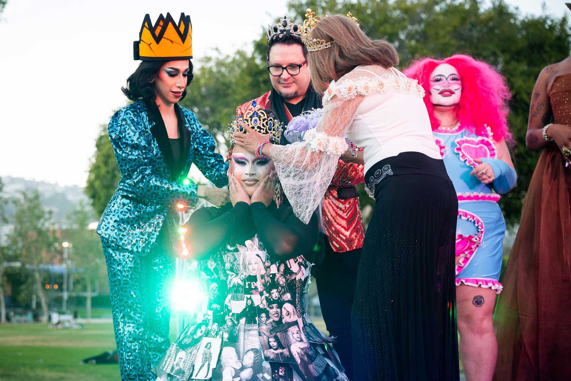 A drag queen is crowned during the annual Harvey Milk Day drag pageant in West Hollywood.