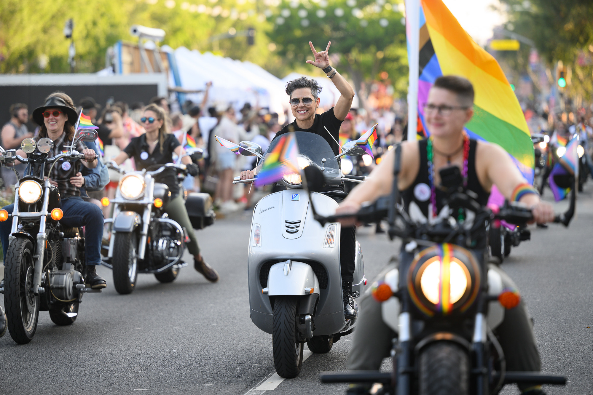 Lesbian bikers participate in the Dyke March at the WeHo Pride festival