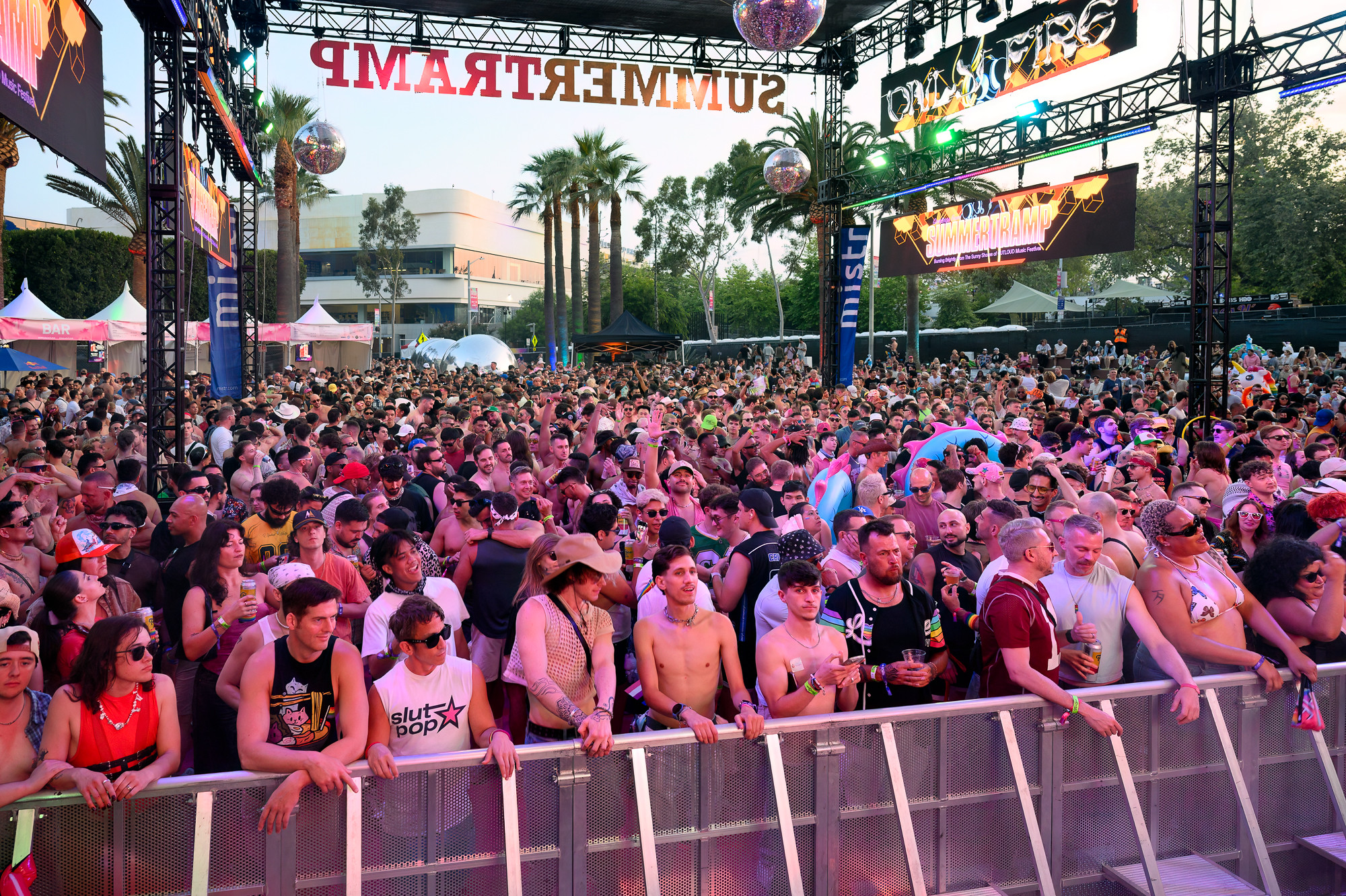 Shot of a large crowd at OUTLOUD at WeHo Pride