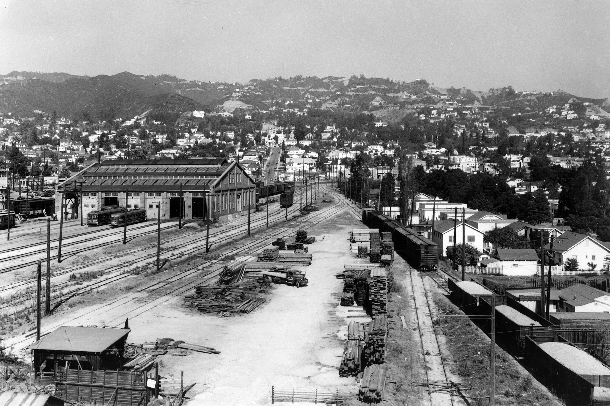 Historical photo of West Hollywood depicting the former Los Angeles Pacific railyard